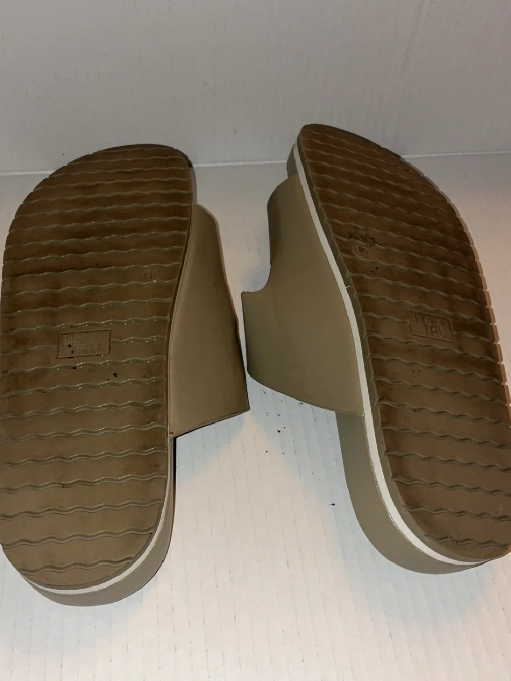 Time and Tru Taupe Double-Strap Buckle Slide Sandals